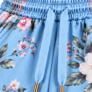 <b>Women</b> Sky Blue Floral Printed Wide Leg <b>Sweatpants</b> With Elastic Waist Drawstring Loose Fit Casual Fashion Pants With Back Pocket - Product Image 4