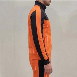 Men's Orange Striped Tracksuit Full Zip Sweatsuit Joggers Set Mens 100% Polyester Zipper <b>Jacket</b> Sports Pajama Set Men - Product Image 3