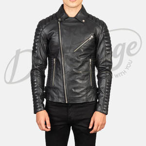 Blouson de motard en cuir noir pour homme, avec épaules matelassées côtelées, en véritable peau de mouton, coupe ajustée, pour automne-hiver, veste de moto, vêtement d'extérieur - Product Image 3