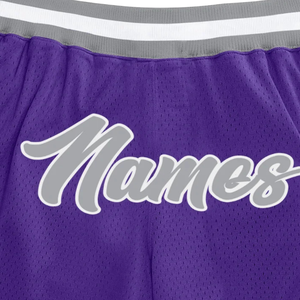 Shorts de basketball en mesh sublimé pour hommes, violet et gris, impression numérique, polyester, uniforme sportif, entraînement et match - Product Image 6