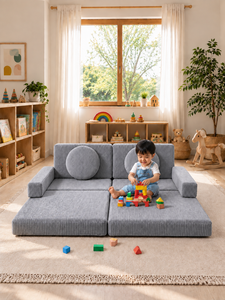 Ensemble de canapé modulaire gris pour enfants par Emerald Charming Square, canapé lounge de taille enfant avec tissu haut de gamme personnalisé pour hôtel, salon - Product Image 3