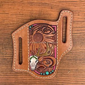 Étui de couteau usiné à la main Portable gaine de couteau en cuir véritable pour couteaux à lame fixe/pliante gaine florale pour ceinture pour unisexe - Product Image 2