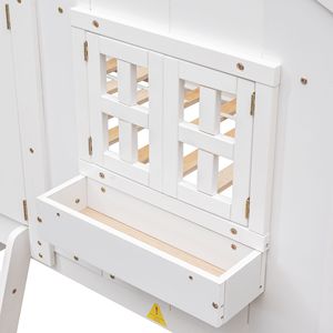 Letto a castello bianco a due piazze con finestra sul tetto, porta a cassetta, sponde di sicurezza e scaletta per bambini - Product Image 3
