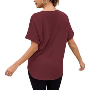 Camisetas de Manga Corta para Mujer, Color Rojo Oscuro, Corte Holgado, Cuello Redondo, con Logotipo Personalizado, Estilo Casual de Verano - Product Image 5