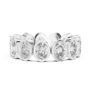 Bague Éternité Unisexe en Argent 925 avec Diamants de Laboratoire Taille Poire Est-Ouest 6,40 CTW Couleur E, Bord Festonné, Bijou Cocktail - Product Image 3