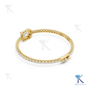 Elegant Emerald Halo Diamond Tennis <b>Bracelet</b> 14K <b>Solid</b> Gold Fine Luxury Jewelry Gift Manufacturer Wholesale Supplier - Product Image 6