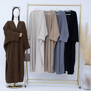 Hot Loriya Fashion Islamic Clothing Winter Abaya Corduroy Fabric Open Abaya Turkey Designs Women's Dresses <b>Cardigan</b> Plain Abaya - Product Image 2