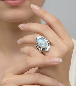 925 Sterling Silver Blue Fire Moonstone Triangle <b>Ring</b> Rose Gold Yellow Gold Plated Vintage Handmade Boho Gemstone Jewelry Unisex - Product Image 2