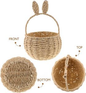 Cesta Decorativa Tejida a Mano con Orejas de Conejo de Pascua, de Seagrass Natural, para Artículos de Pascua - Product Image 3
