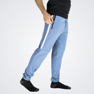 Pantalon de jogging décontracté pour homme SoftTread 100% coton, taille élastique, noir et bleu clair, coupe slim, devant plat - Product Image 2