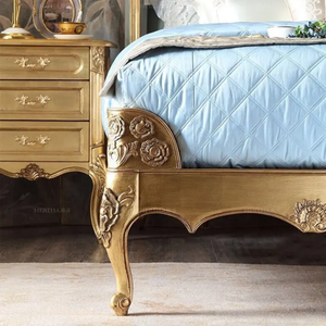 Ensemble de chambre à coucher de luxe en acajou bleu uni, design antique européen, rembourré et capitonné, taille King Size, livraison gratuite - Product Image 6