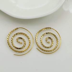Boucles d'oreilles créoles spirales plaquées or, style vintage, bijoux en laiton pour femmes, boucles d'oreilles en alliage - Product Image 1
