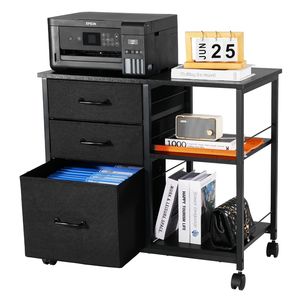 Armadietto Mobile per Ufficio con 3 Cassetti in Tessuto e 2 Ripiani Aperti per Archiviazione Verticale - Product Image 3