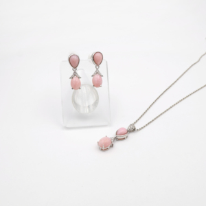 Charming Pink <b>Opal</b> Pear Pendant and <b>Earrings</b> Set 7x10 Stylish Women’s Fashion Jewelry Collection for All Occasion - Product Image 2