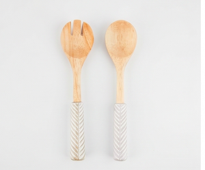 Cuillères à salade en bois avec manches en céramique, design minimaliste, ensemble de couverts réutilisables pour la salle à manger, hôtel et cuisine - Product Image 1