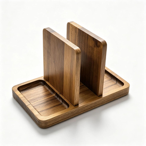Porte-serviettes de table en bois d'acacia style ferme avec emplacements pour salière et poivrière, fabriqué au Vietnam, usine B2B - Product Image 2