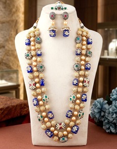 Conjunto de collar de perlas de 3 capas, joyería india para bodas, aretes, conjunto de joyería de moda nupcial para mujer - Product Image 1