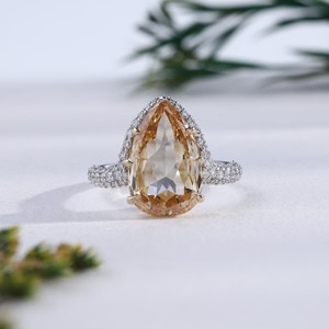 Vintage Teardrop Yellow Sapphire <b>Ring</b> Pave <b>Crystal</b> Halo Wedding Band Elongated Pear Shape Citrine Diamond <b>Ring</b> Gift for Her - Product Image 2