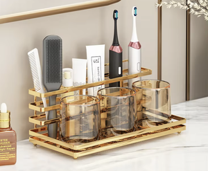 Soporte de Pared Autoadhesivo para Cepillos de Dientes, Organizador de Baño Portátil, Dorado, para Almacenamiento de Cepillos de Dientes - Product Image 1