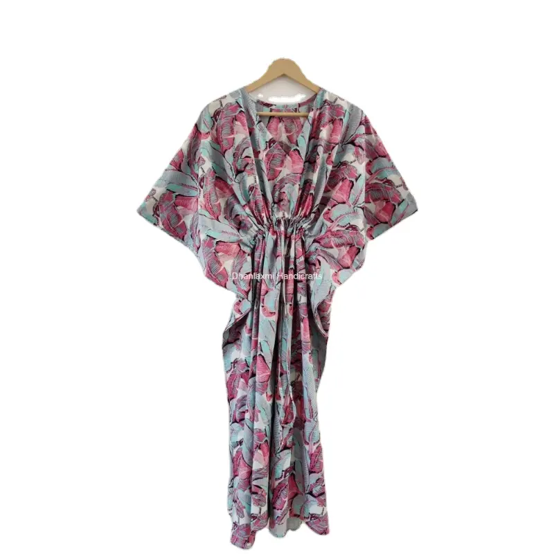 Wholesale Lot Indian Leaf Print Stylish New Designer Loose Kaftan Dress Maternity Wear Cotton Floral Assorted Kaftan Maxi