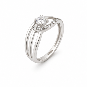 925 Sterling <b>Silver</b> Womens <b>Solitaire</b> <b>Ring</b> with Round Cut Cubic Zirconia Center Stone Split Shank Pave Band Modern Elegant Design - Product Image 2