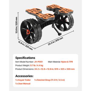300 Lbs Load Capacity <b>Foldable</b> Kayak <b>Cart</b> 10 Inch Solid Rubber Tires 1 Ratchet Strap for Paddle Board Tro for Hand <b>Carts</b> - Product Image 3