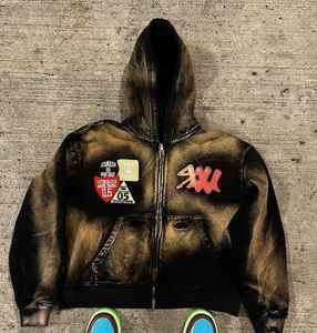 Ensemble de sweat-shirts à capuche zippés pour hommes, style vintage streetwear Y2K, surdimensionnés, pour l'hiver, OEM, plusieurs couleurs - Product Image 3