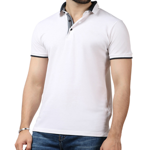 Polo de Algodón Blanco para Hombre, Manga Corta, Corte Regular, Ribete en Contraste, Color Sólido, Estilo Casual, Cuello Redondo, Tejido de Punto - Product Image 3