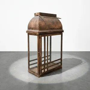 Artisan Design Iron <b>Lantern</b> With Glass Panels Durable Home Decoration Metal <b>Candle</b> Holder Rustic Finish <b>Outdoor</b> Indoor Use - Product Image 1