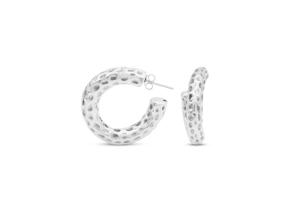925 <b>Silver</b> Vault Women's Minimalist Pitted Texture Round C-Shape <b>Stud</b> Earrings <b>Silver</b> Plated 6.5mm Diameter 8.5g 99.99% Purity - Product Image 3