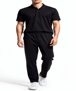 Custom New Men's Polo Shirt and Pants <b>Set</b> Short Sleeve Solid <b>Colour</b> Casual Wear Summer Knitted Fabric Elastic Waist - Product Image 1