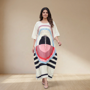 Caftán Largo para Mujer con Estampado Abstracto, Vestido Casual Holgado para Verano, Estilo India Pakistán - Product Image 1