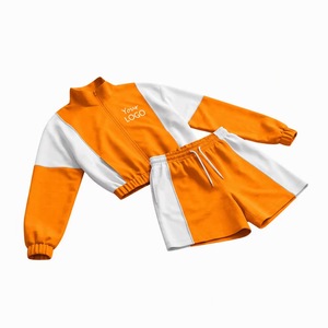 Conjunto Deportivo Unisex Marrón y Blanco con Bloques de Color, Manga Larga, Cuello Alto, Pantalones Cortos con Cordón, Transpirable, Ropa Casual de Otoño - Product Image 3