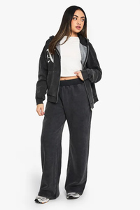 Nouveaux Joggers Droits Femme Hiver Personnalisés en Molleton Bouclette 100% Coton Doux avec Broderie NY et Cordon de Serrage, Couleur Charbon - Product Image 3