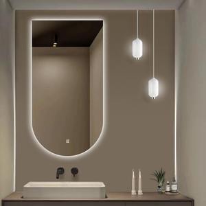 Miroir de vanité LED contemporain en verre en forme de U avec commande tactile et rétroéclairage ambiant, installation murale - Product Image 3