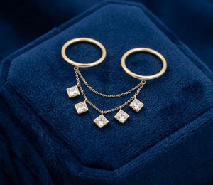 Geometric Gold Plated <b>925</b> <b>Silver</b> <b>Ring</b> Set With Princess Cut Crystal Rhinestones Bezel Setting Minimalist Unisex Everyday Wear - Product Image 2