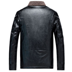 <b>Men's</b> Burgundy PU Leather <b>Jacket</b> Turn-down Collar Faux Fur Lining Windproof Moto <b>Biker</b> Style Winter Wear - Product Image 4