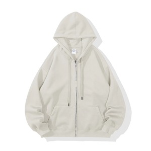Sudadera con capucha y cremallera para hombre, de color liso, corte oversize, de algodón polar, informal, para otoño, manga regular, teñido liso, de punto. - Product Image 3