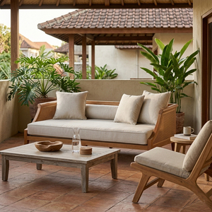 Dhifa - Diván Ajustable de Estilo Escandinavo Moderno, Madera de Teca, Laterales de Mimbre de Alta Calidad, Asiento con Cojín Suave, para el Hogar, Salón o Resort - Product Image 4