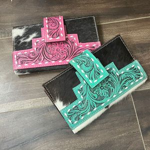 Carteras plegables largas de cuero de vaca mecanizadas a mano de los fabricantes de moda, monedero de estilo occidental para mujer, tarjetero, embrague - Product Image 4