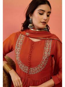 Ensemble Anarkali brodé orange en Georgette avec Dupatta à sequins pour femme, tenue de mariage et de fête, Inde Pakistan - Product Image 2