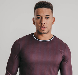 T-shirt à manches longues pour homme, couleur unie, col rond, coupe classique, bordure contrastée, tricoté en polyester, vêtement décontracté, anti-rides et séchage rapide - Product Image 4
