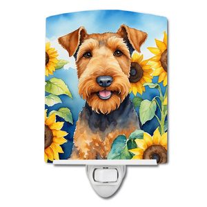 UL-Certified Compact Ceramic <b>Night</b> <b>Light</b> New Airedale Terrier Sunflowers Multicolor for Bedroom <b>Hallway</b> Kitchen (6x4x3) - Product Image 1