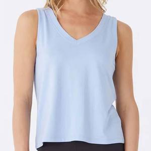 Camiseta sin Mangas con Cuello en V para Mujer, Color Azul Claro, Tejida, Transpirable, Estilo Casual - Product Image 5