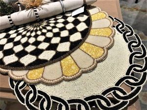 Handmade Traditional Chinese <b>Round</b> Fabric Table <b>Mats</b> with Beaded Embroidery Design - Product Image 4
