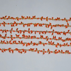 2mm Orange Hydro Beads Cluster Rosary Chain Gold Plated Brass Wire Wrapped Beaded Chain by the Foot for Jewelry Making DIY - Product Image 2