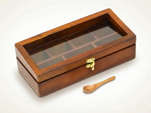 Boîte à épices en bois de qualité supérieure avec cuillère, 7 compartiments fixes, organisateur de rangement pour épices de cuisine, conteneur à épices en bois Namak Dani - Product Image 3