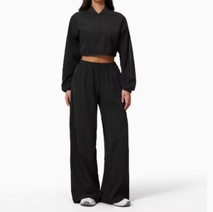 Ropa Deportiva para Mujer, Protección Solar, Secado Rápido, Conjuntos Deportivos, Top Corto con Cierre, Pantalones Holgados, para Correr al Aire Libre, Gimnasio, Entrenamiento, Fitness - Product Image 5