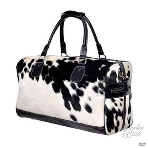Sac de voyage en cuir de vachette noir et blanc, rectangulaire, avec fermeture éclair, poignée supérieure, tendance, pour homme, capacité 77L, résistant à l'eau - Product Image 2