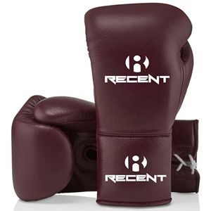 Gants de boxe récents en PU à lacets, pour adultes, couleur bordeaux, pour l'entraînement, le sparring et la lutte - Product Image 1